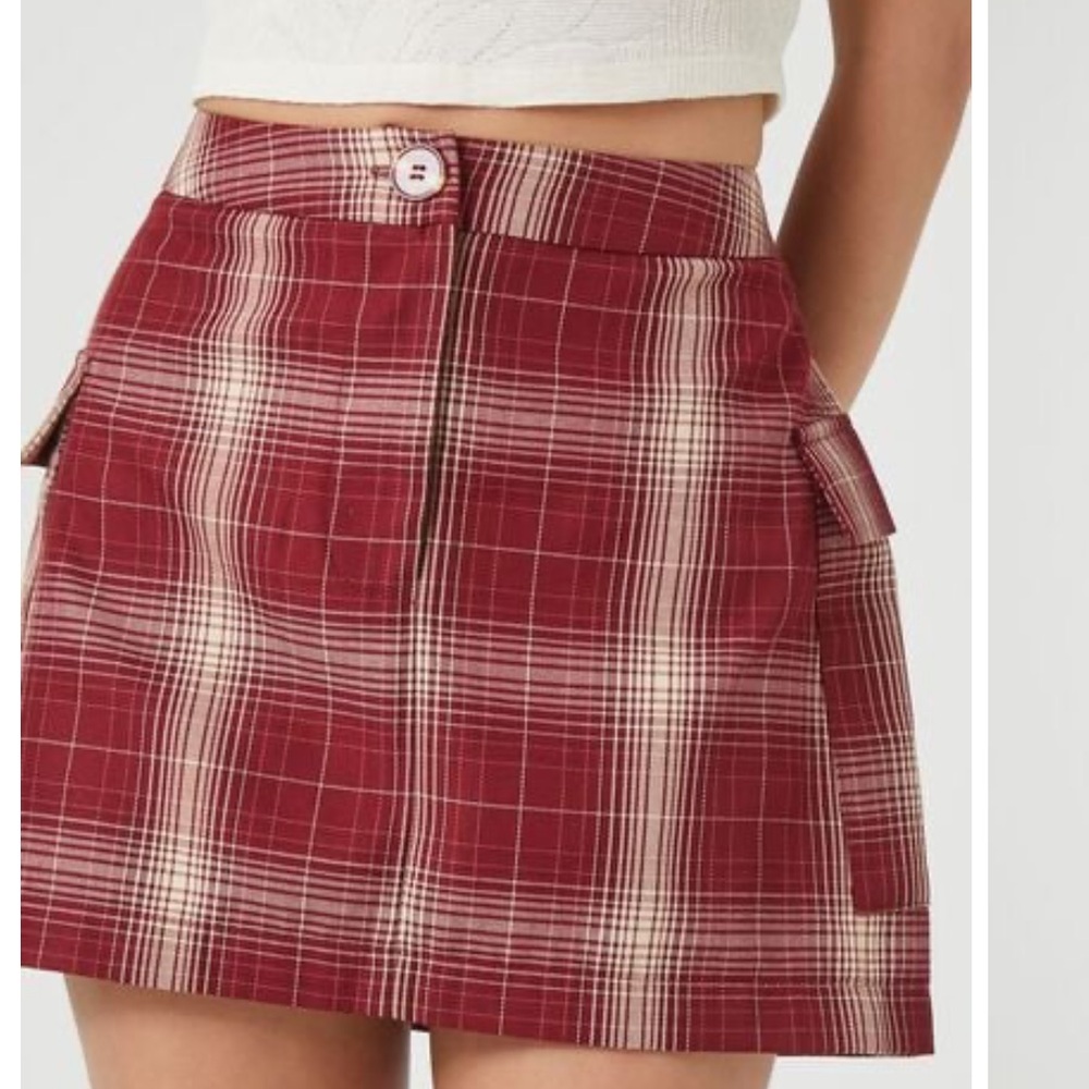 Maroon/Cream Plaid A-Line Skirt